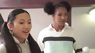 DEVIANTE - Big tits Ebony and teen Asian Thai college roomies up house mate to play video games but discover his male masturbating toy ending in a young threesome