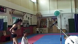 Bigtit asian wrestles and licks eurobabe
