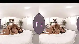 PORNBCN VR  Lesbian gamer girls having hardcore sex with strapon on her room Venus Afrodita and Jade Presley big boobs latina with asian teen petite blonde & brunette