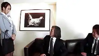 Asian Office Girl talk to DP and Anal MMF Threesome Fuck by two old Guys